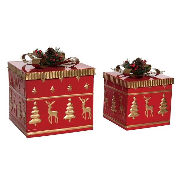 Set of 2 Nesting Christmas Gift Boxes with Bows 10" - Bed Bath & Beyond ...